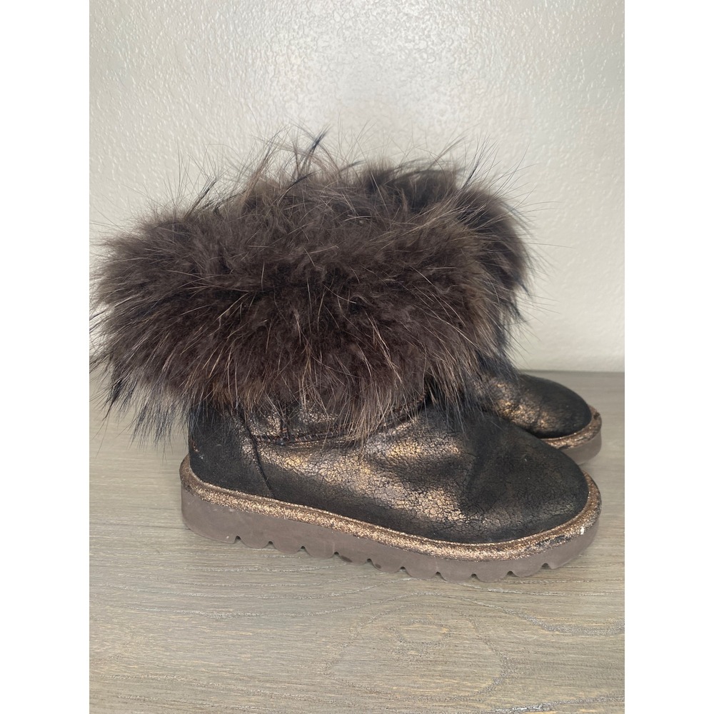 Rebecca White Womens Bronze/Brown Metallic Fur Trimmed Ankle‎ Winter Boots Sz 38